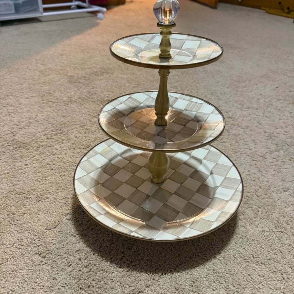 MacKenzie-Childs Mocha Check 3 tier large sweet stand